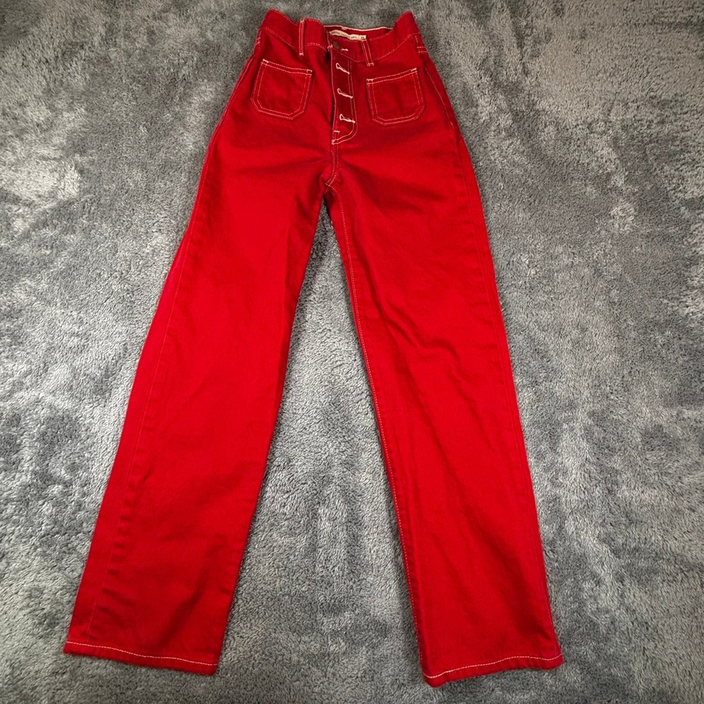 Levis Premium Ribcage Straight Ankle Red Contrast Stitch Jeans Size 23